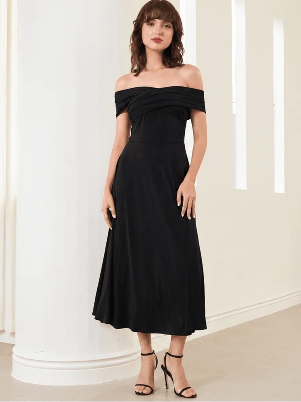 Yumi Kim Margot Dress Off-Shoulder Black Midi Dress